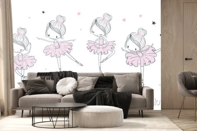 Fototapeta: Dziecięcy wzór z tańczącą primą baleriną