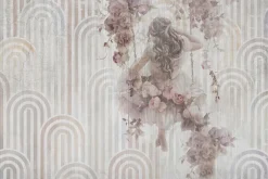 Fototapeta: Dziewczyna z kwiatami na huśtawce geometryczne tło