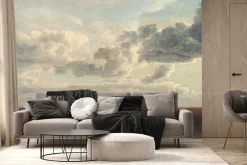 Fototapeta: Dzika łąka na tle nieba z białymi chmurami