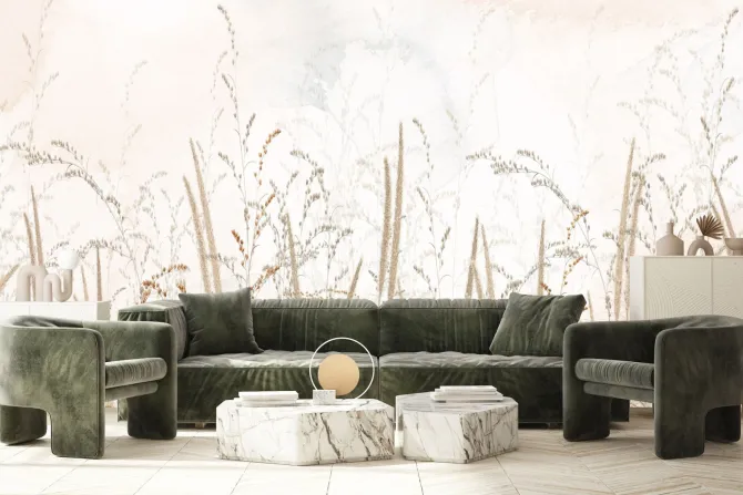 Fototapeta: Dzika łąka z trawami na beżowym tle