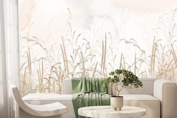 Fototapeta: Dzika łąka z trawami na beżowym tle