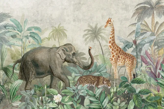 Fototapeta: Dzikie zwierzęta wśród bujnej roślinności tropikalnej