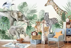 Fototapeta: Dzikie zwierzęta wśród liści monstery