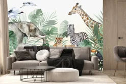 Fototapeta: Dzikie zwierzęta wśród liści monstery
