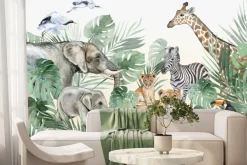 Fototapeta: Dzikie zwierzęta wśród liści monstery