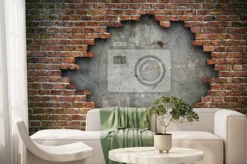 Fototapeta: Dziura wybita w murze z cegieł