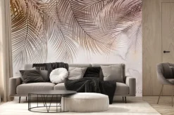 Fototapeta: Egzotyczne liście palm na beżowym tle