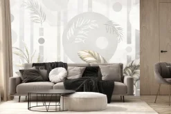 Fototapeta: Egzotyczne liście na tle z figurami geometrycznymi