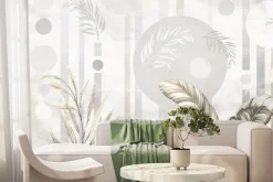 Fototapeta: Egzotyczne liście na tle z figurami geometrycznymi