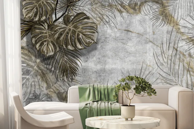 Fototapeta: Egzotyczne liście palmowe i monstery
