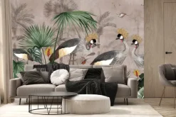 Fototapeta: Egzotyczne ptaki żurawie wśród liści