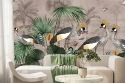 Fototapeta: Egzotyczne ptaki żurawie wśród liści