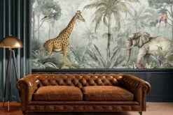 Fototapeta: Egzotyczne zwierzęta w zielonej dżungli w stylu akwareli