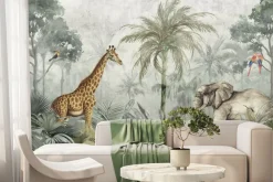 Fototapeta: Egzotyczne zwierzęta w zielonej dżungli w stylu akwareli