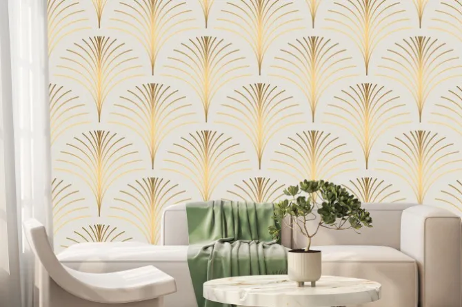 Fototapeta: Elegancki deseń ze złotawymi wachlarzami