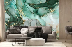 Fototapeta: Elegancki zielono-czarny marmur ze złotawymi zdobieniami