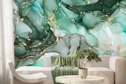 Fototapeta: Elegancki zielono-czarny marmur ze złotawymi zdobieniami