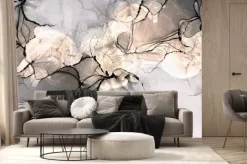 Fototapeta: Elegant hand drawn art with grey and beige colours, alcohol ink