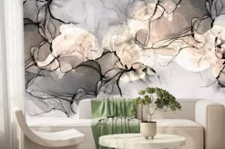 Fototapeta: Elegant hand drawn art with grey and beige colours, alcohol ink