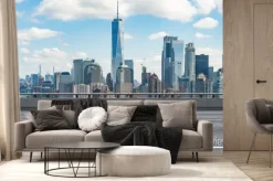 Fototapeta: Empty urban asphalt road exterior with city buildings background.