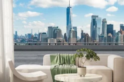 Fototapeta: Empty urban asphalt road exterior with city buildings background.