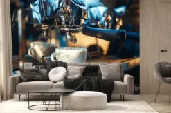 Fototapeta: Espresso machine pours fresh black coffee closeup