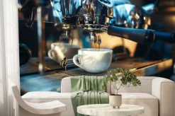 Fototapeta: Espresso machine pours fresh black coffee closeup