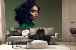 Fototapeta: Fashion portrait. black woman wearing green high fashion clothing.