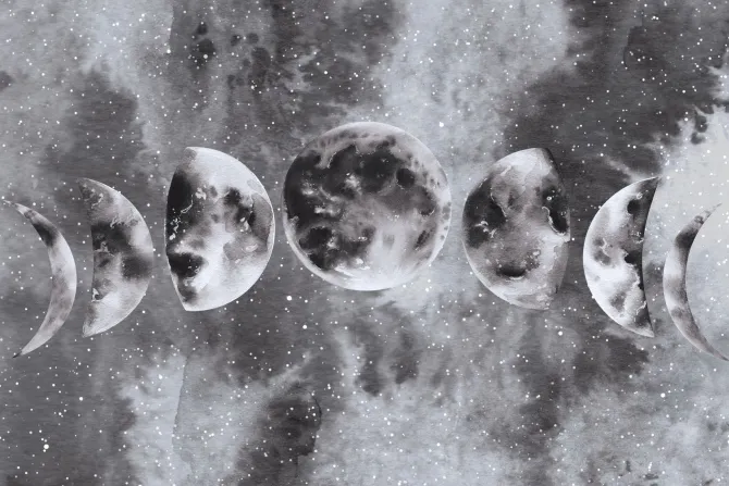 Fototapeta: Fazy księżyca na tle akwarelowego nieba