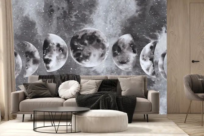 Fototapeta: Fazy księżyca na tle akwarelowego nieba