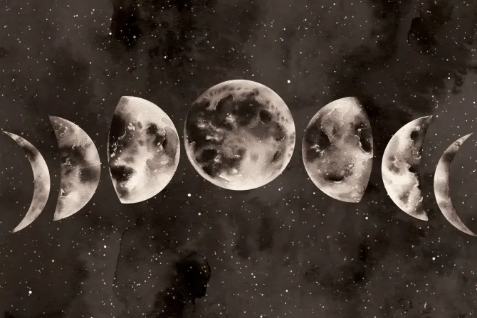 Fototapeta: Fazy księżyca na tle akwarelowego nieba
