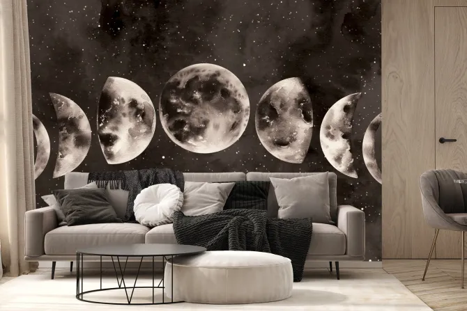 Fototapeta: Fazy księżyca na tle akwarelowego nieba