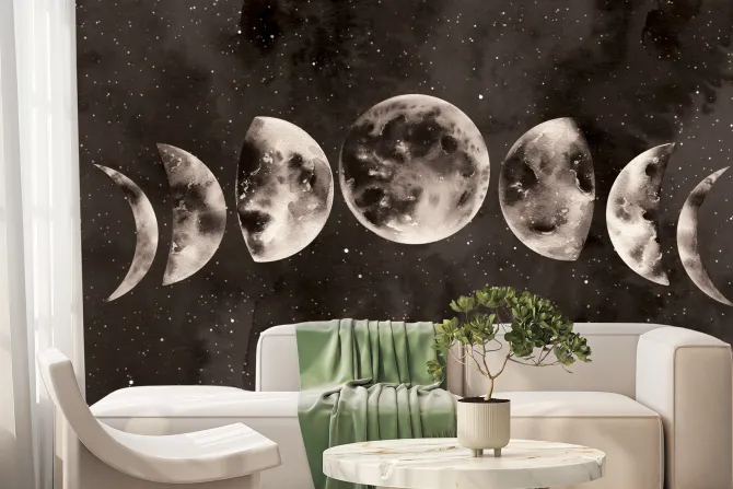 Fototapeta: Fazy księżyca na tle akwarelowego nieba