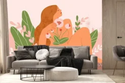 Fototapeta: Female blooming from within flat vector illustration. nude woman