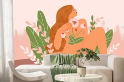 Fototapeta: Female blooming from within flat vector illustration. nude woman