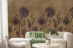 Fototapeta: Fioletowe kwiaty dmuchawce na murze