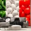 Fototapeta: Flag of italy made of basel leaves, mozzarella cheese, and cherr