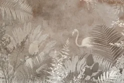 Fototapeta: Flaming i tropikalne liście w odcieniach brązu na betonowym tle