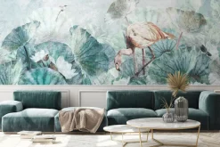 Fototapeta: Flaming wśród tropikalnych liści i kwiatów