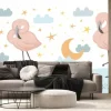 Fototapeta: Flamingos and the night sky, vector hand drawn illustrations