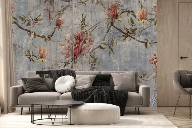 Fototapeta: Flowers on a textured background with scuffs