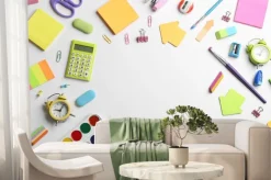 Fototapeta: Frame made of school stationery on white background, flat lay