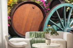 Fototapeta: Francuskie wina beczki wieś winnica wino i koszyk.