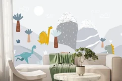 Fototapeta: Funny dinosaurs world. cartoon mural for children. vector hand