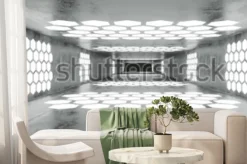 Fototapeta: Futurystyczne betonowe pomieszczenie na statku kosmicznym