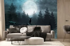 Fototapeta: Futurystyczny krajobraz nocny z abstrakcyjnym krajobrazem leśnym