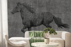 Fototapeta: Galopujący koń na betonowym tle