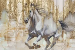 Fototapeta: Galopujący koń z imitacją złota