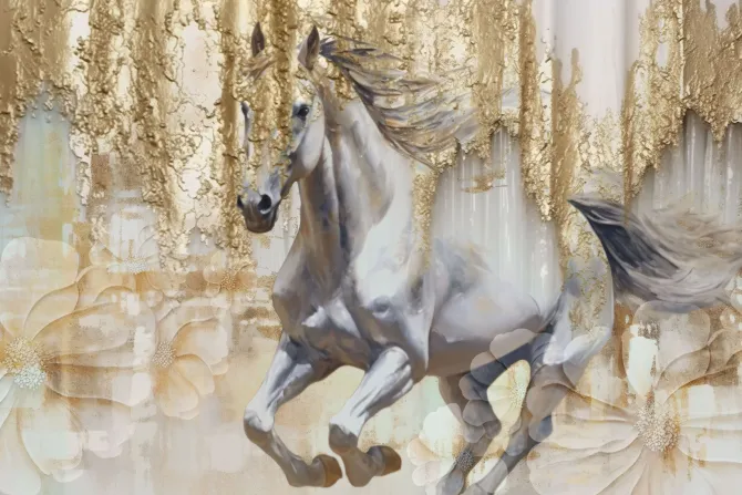 Fototapeta: Galopujący koń z imitacją złota