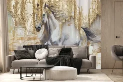 Fototapeta: Galopujący koń z imitacją złota
